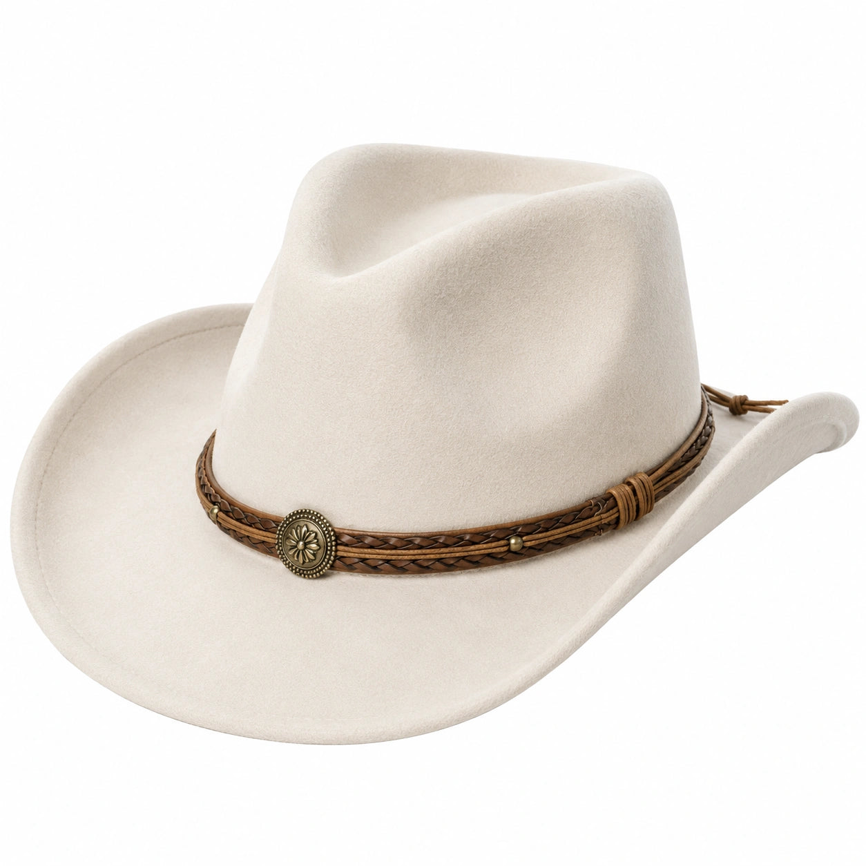 Westernhut Beige mit Geflochtenem Band