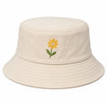 Unisex Fischerhut mit Gelber Blumenstickerei Beige