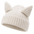 Damen-Strickmütze mit Katzenohren Creme