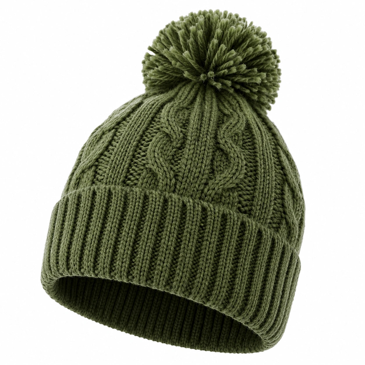 Wintermütze mit Bommel Olivgrün