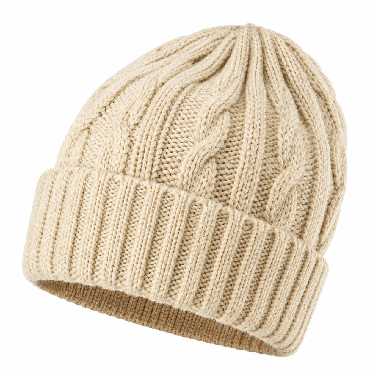 Beanie Mütze mit Zopfmuster Beige